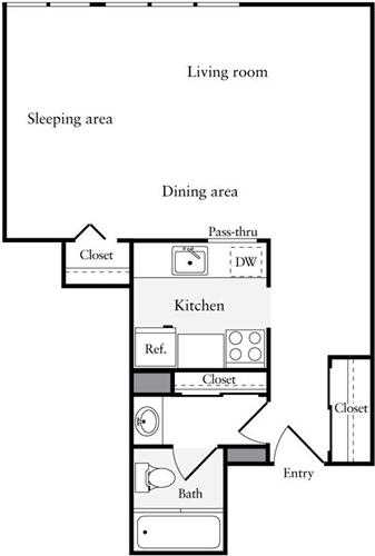 Studio, 1 bath, 533 sqft, $2,544