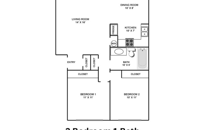 2 beds, 1 bath, 830 sqft, $1,445