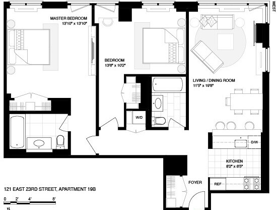 2 beds, 2 baths, 1,114 sqft, $8,500, Unit 19B