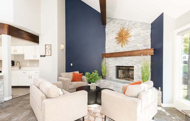 Crown Court clubhouse fireplace lounge