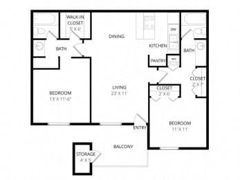 2 beds, 2 baths, 912 sqft, $1,350