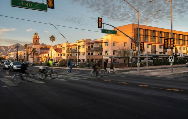 a traffic light on a city street