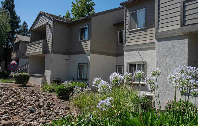 A row of apartments with a garden in front at Sunset Summit, Rocklin, CA, 95765