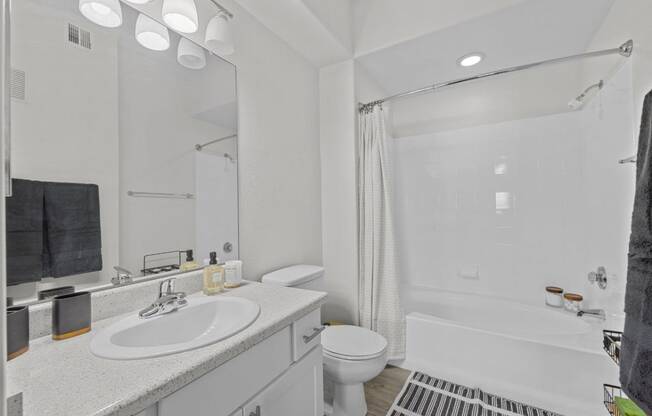 a bathroom with a sink and a toilet and a shower