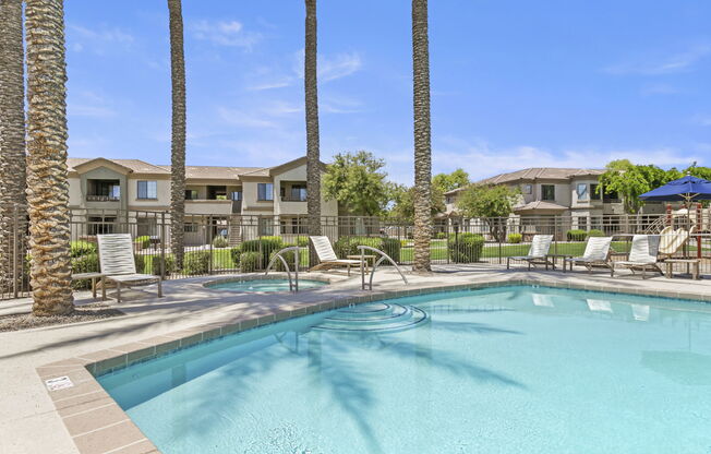A beautifully resurfaced pool to enjoy in the summer months at Adiamo Palm Valley, Arizona