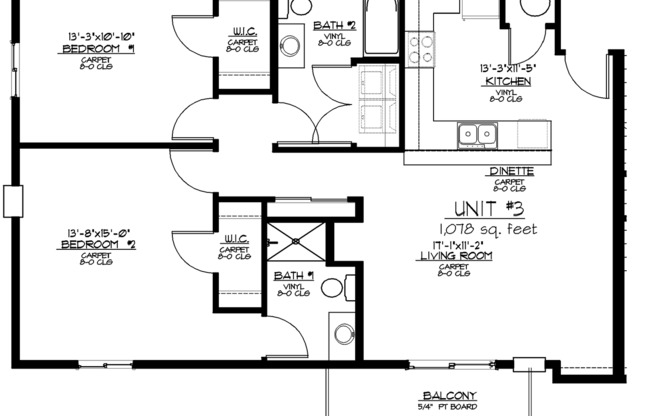 2 beds, 2 baths, 1,078 sqft, $1,220, Unit 213-03