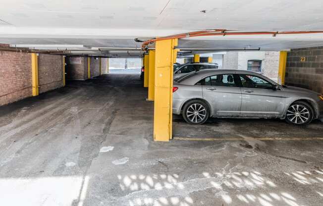 a car parked in a parking garage