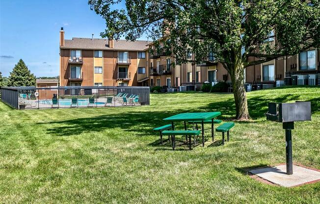 our apartments have a spacious yard with picnic tables