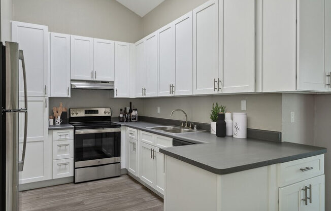 Model kitchen with stainless steel appliances