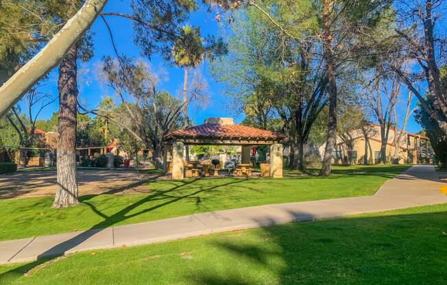 Community features a park like setting with a gazeboat La Hacienda Apartments in Tucson, AZ!