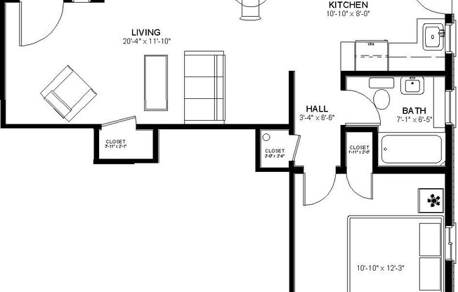 1 bed, 1 bath, 520 sqft, $1,395, Unit 3