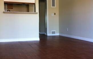 view from living area towards the kitchen