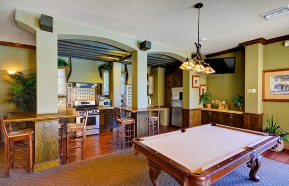 Clubhouse with TV, Fireplace, Kitchen and Billiards Game, at Casoleil, 1100 Dennery Rd, CA