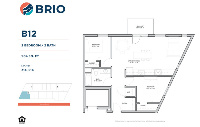 2 beds, 1 bath, 904 sqft, $1,795, Unit 514