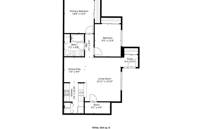 2 beds, 1 bath, 878 sqft, $1,399, Unit 341
