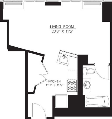 Studio, 1 bath, 503 sqft, $3,408, Unit 19C