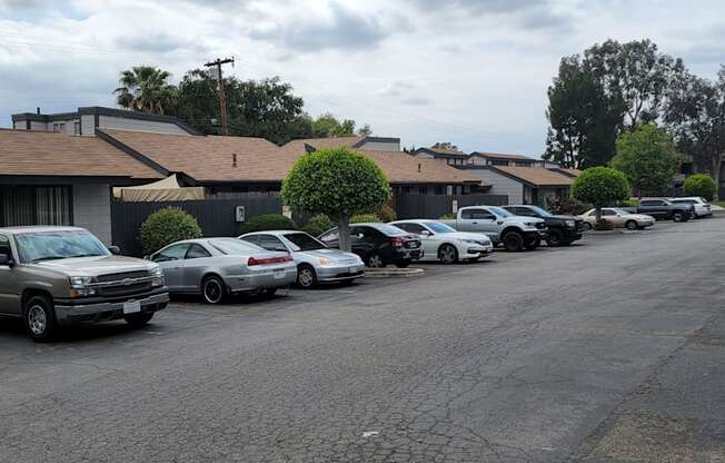 Duplexes and ample parking at Dove Ridge Apartments in Riverside, Ca.