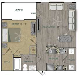1 bed, 1 bath, 675 sqft, $1,524