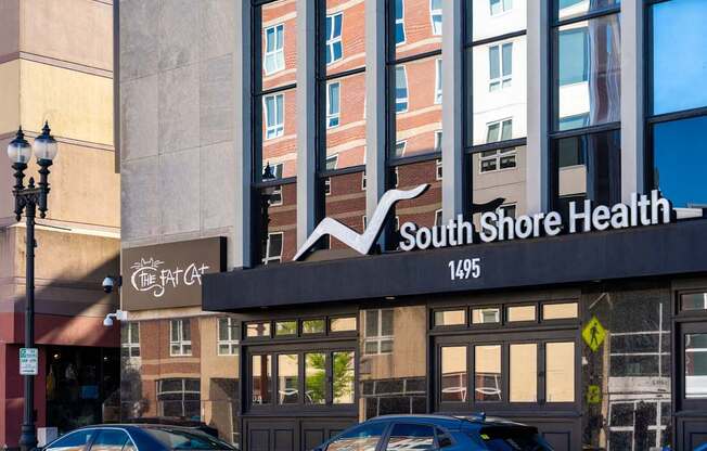 A building with a sign that says South Shore Health.