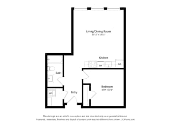 1 bed, 1 bath, 640 sqft, $963