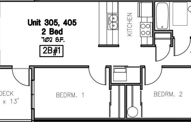 2 beds, 2 baths, 809 sqft, $2,100, Unit 405