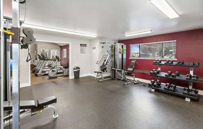 Community Fitness Center with Equipment at Meritage Apartments in Vallejo, CA.