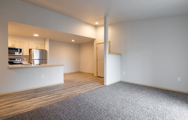 View of the living room, entrance and kitchen