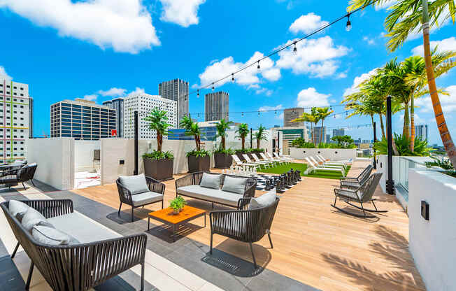 a rendering of the rooftop patio at the kimpton epic hotel in downtown los angeles