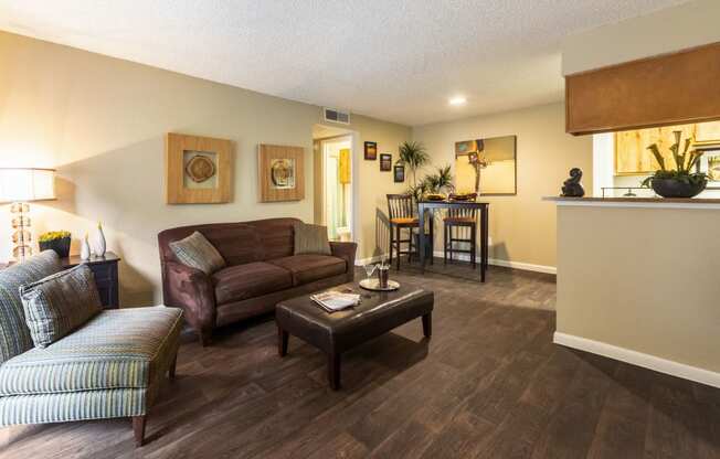 Living Room View at The Hollows Apartments in San Antonio, TX