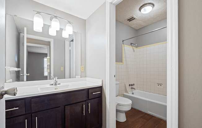 bathroom vanity at Huntley Ridge Clarksville Apartments
