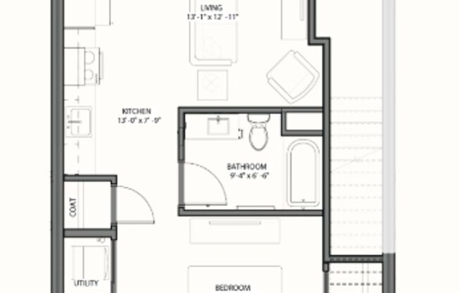 Studio, 1 bath, 573 sqft, $1,350, Unit A113