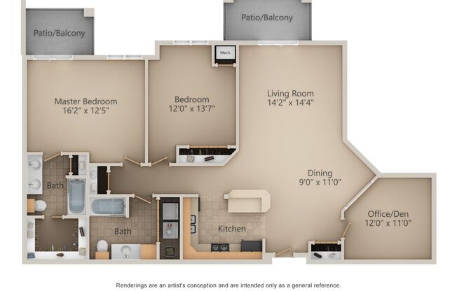 2 beds, 2 baths, 1,210 sqft, $2,000, Unit 105