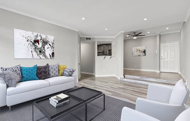 Large living room featuring hardwood floors.