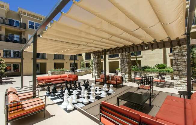 Courtyard Setting Aera With Chess at 55+ FountainGlen Pasadena, Pasadena