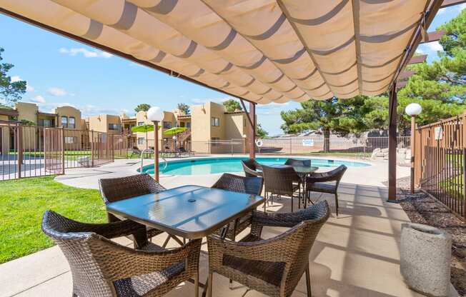 Shaded Pool Area at Copper Ridge Apartments in Kingman Arizona