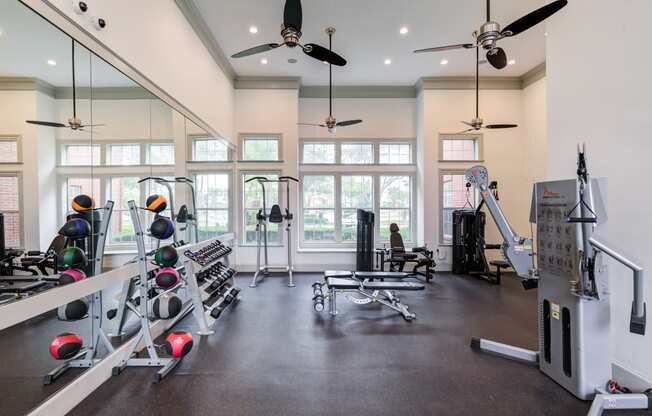 Fitness center with weights and other exercise equipment