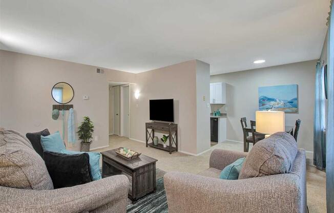 Living Room With TV at Ridgewood Club Apartments, Virginia Beach