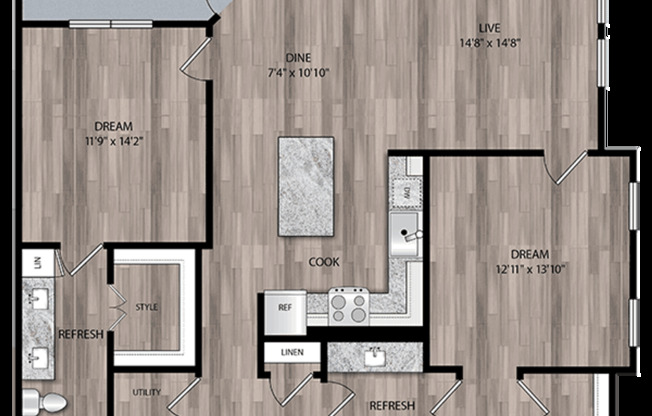 2 beds, 2 baths, 1,280 sqft, $2,199, Unit 02-202