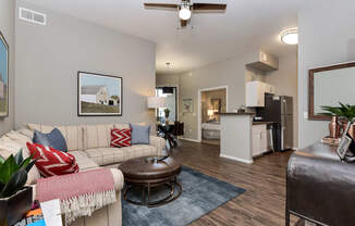 Apartment living room with hardwood floors  at Ascent North Scottsdale, Phoenix