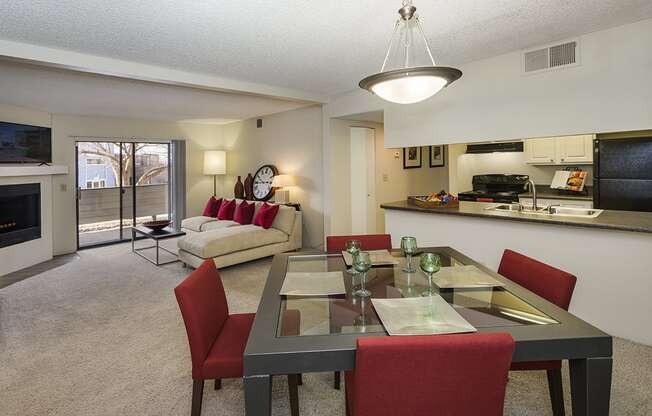 Dining Area With Kitchen View at The Parc at Briargate, Colorado Springs