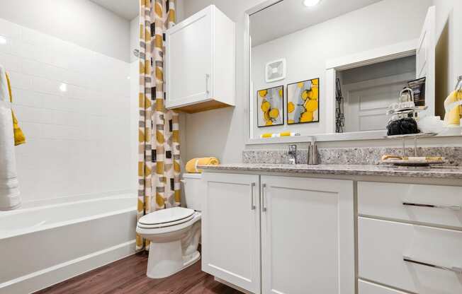 bathroom of an apartment at ironridge at hill country village