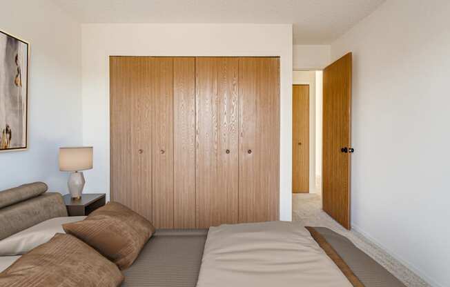 Winterberry Layout Model Bedroom with Closet at The Harbours Apartments, Clinton Twp, Michigan