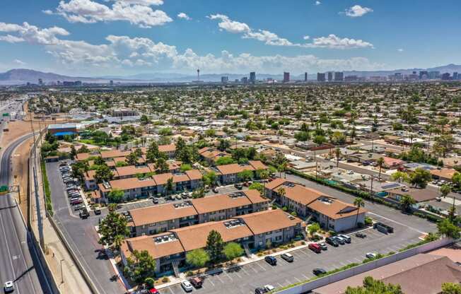 an aerial view of the city