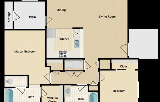 2 beds, 2 baths, 1,079 sqft, $1,845