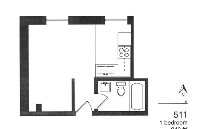 Studio, 1 bath, 315 sqft, $485, Unit 511