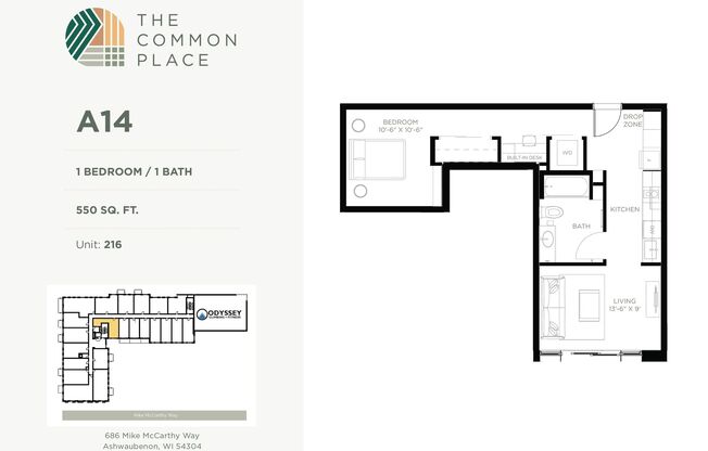 1 bed, 1 bath, 564 sqft, $1,450, Unit 416