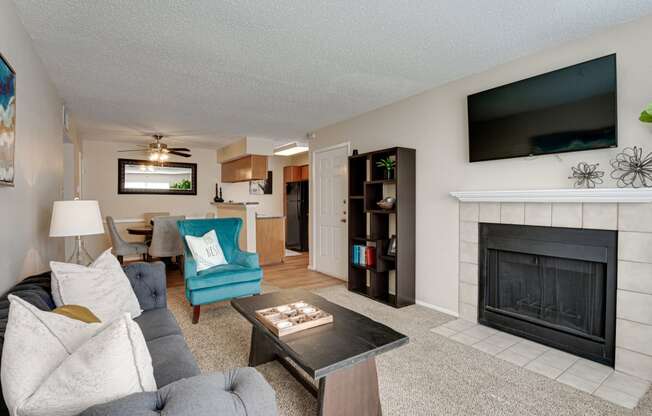 Living Room With Fireplace at Bardin Oaks, Arlington