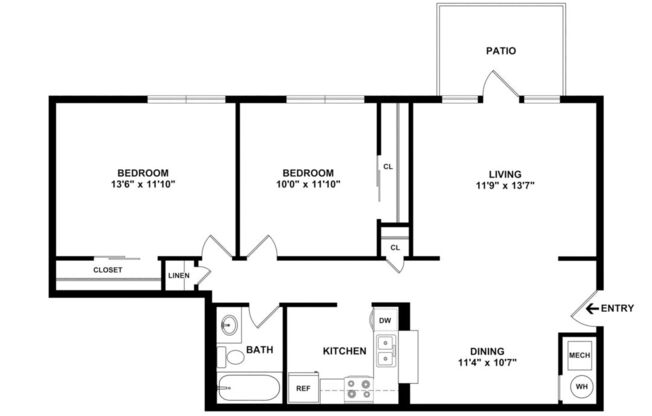 2 beds, 1 bath, 820 sqft, $1,155