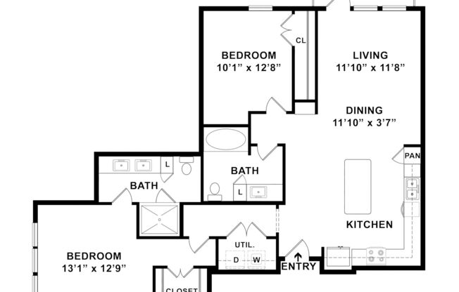 2 beds, 2 baths, 1,165 sqft, $1,995