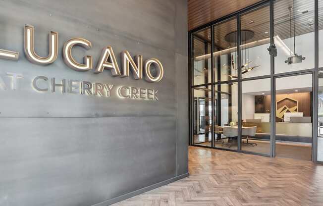 the lobby of the lugar at cherry creek office building